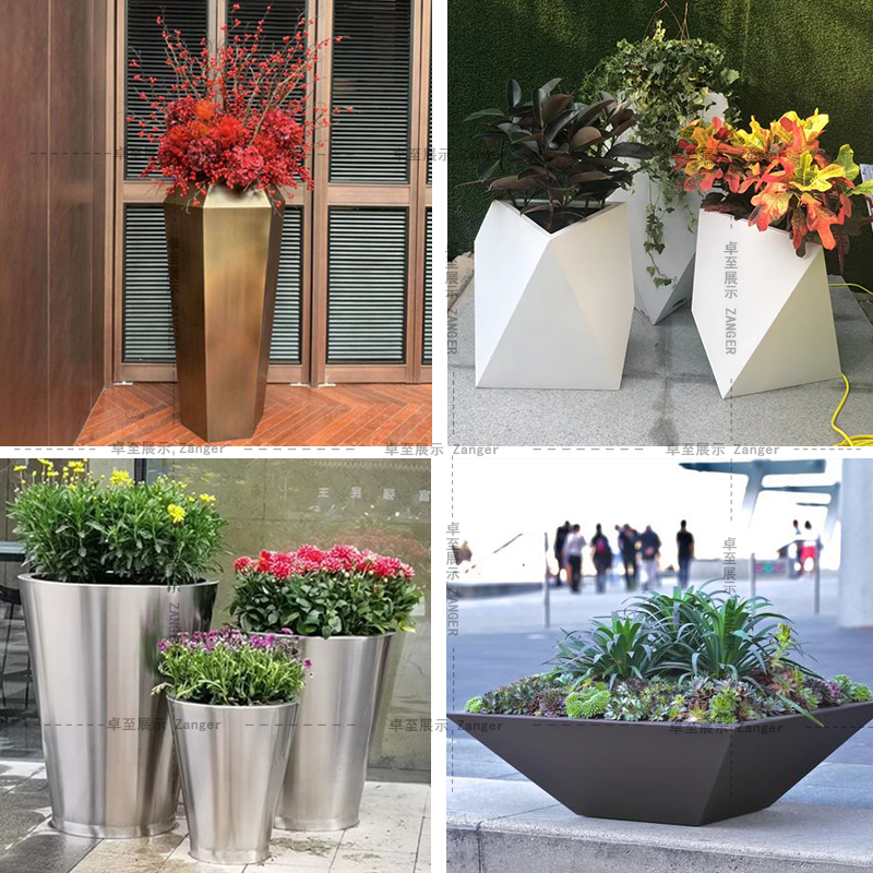 定制高端简约移动不锈钢花盆 花箱 花钵 金属组合花器 花槽 花坛