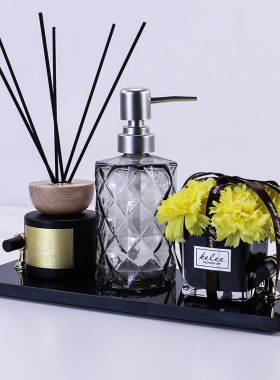 化妆室香薰摆件洗手台装饰大理石托盘套装酒店样板间洗手间软饰品