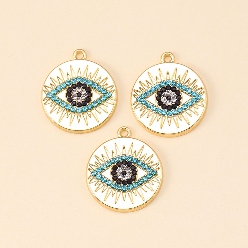 推荐12Pcs Gold Color Metal Gem Evil Blue Eye Charms Round Pe