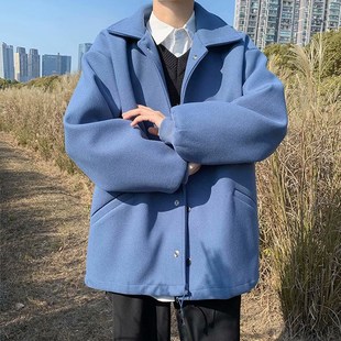 毛呢大衣男秋冬短款风衣中长款宽松韩版潮流时尚情侣呢子西装外套