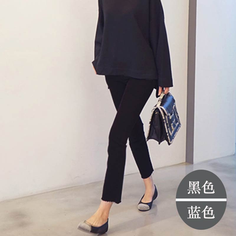 八分直筒牛仔裤女加绒秋冬高腰宽松显瘦I黑色阔腿九分小个子烟管