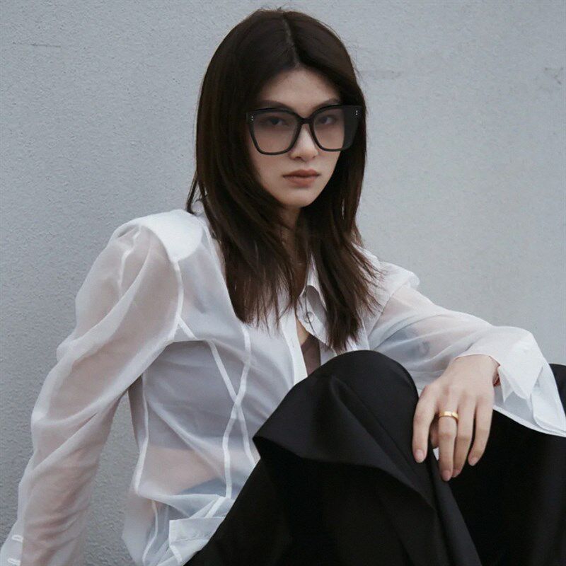 404的店韩版复古超大方框墨镜遮大脸太阳眼镜架素颜Y渐变透明蓝女