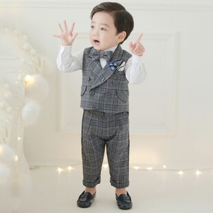 男童礼服儿童西装燕尾服三件套走秀周岁生日N抓周男宝宝英伦风花