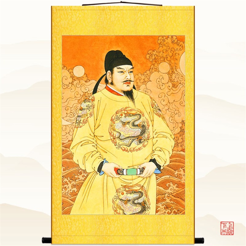 唐太宗李世民挂画 唐朝皇帝人物卷轴画丝绸画 可定制定做定制定做