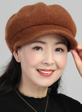 中年妈妈帽子秋冬女士冬帽中老年女帽女式冬女秋百搭妇女八角帽