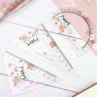 新品Acrylic set ruler bag cartoon transparent ruler triange