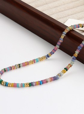 甜美夏日彩色飞盘石串珠项链轻y奢简约小众高级感百搭叠带锁骨链