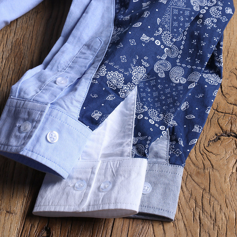 挺括日单春季新品全棉面料男士百搭牛津纺长袖衬衫男腰果补丁拼接,男装,衬衫,淘宝优惠券,粉丝福利购,淘宝优惠卷