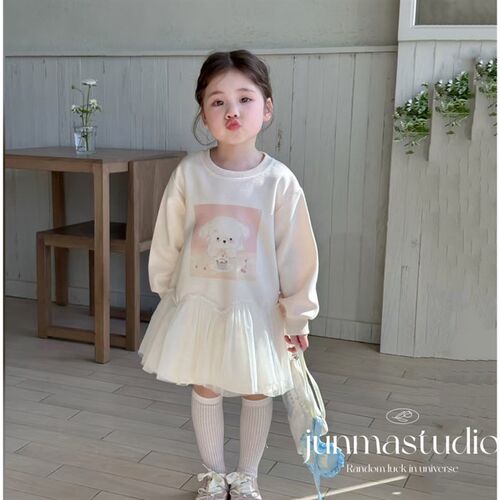 opao童装女童儿童宝宝春装新款韩系网纱拼接卫衣裙连衣裙子纱裙