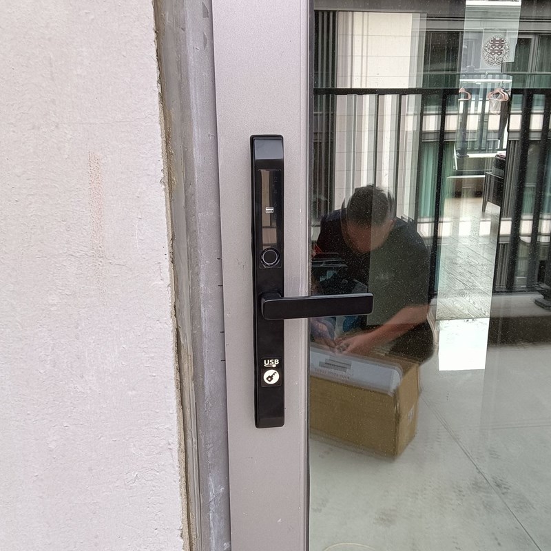 纱窗门断桥铝指纹锁超窄边3CM宽智能锁矮扁把手铝合金门密码门锁
