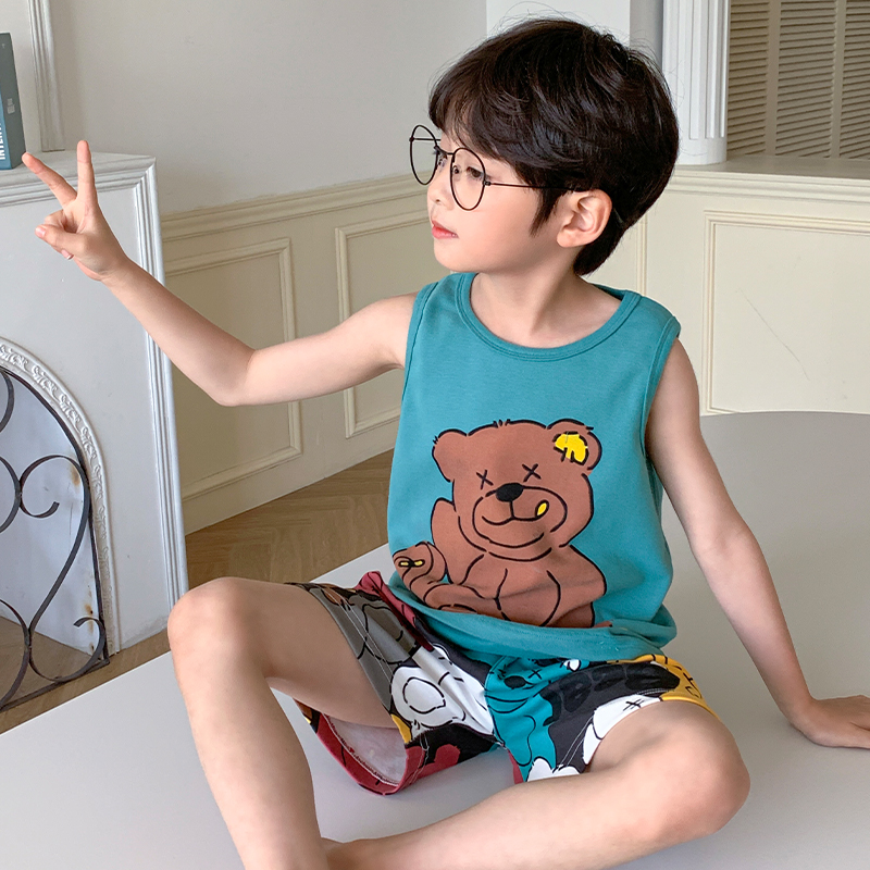 男大童睡衣背心夏款202t3新款儿童纯棉夏天亲子家居服男孩夏季薄