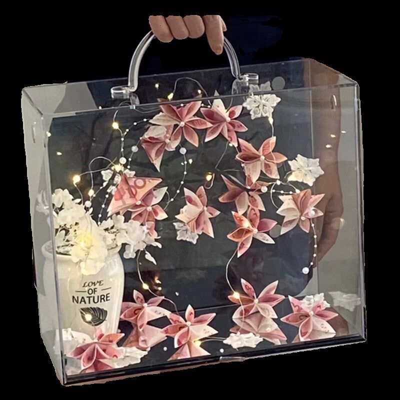 有钱花亚克力行李箱发财树花盒情人节DIY花店插花礼盒包装鲜花盒