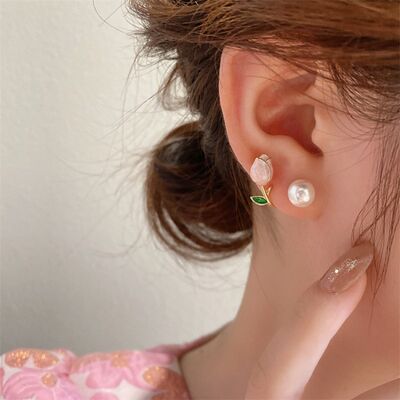 推荐2023 New Fashion Pink Tulip Flowers Stud Earrings Sweet