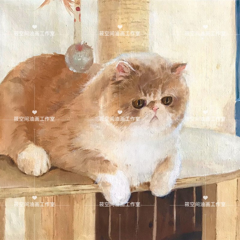 纯手绘宠物油画定制 猫咪狗狗代画新款现代客厅玄关电箱装饰画图片