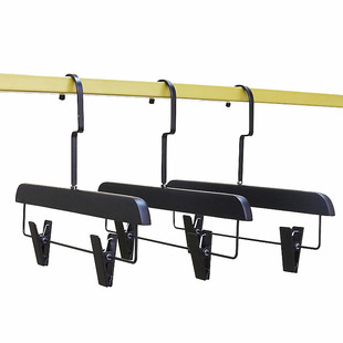 纯黑色服装店实木裤夹衣架防滑木质成人多用裤架免费制作logo