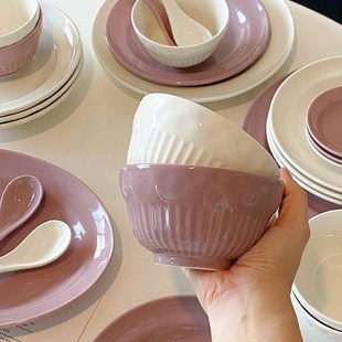 家用奶油风盘子菜盘陶瓷饭碗汤碗鱼盘高颜值碗盘餐具组合 碗碟套装