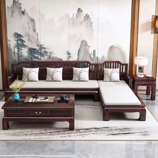 金花梨木全实木沙发冬夏两用客厅中式古典雕花菠萝格贵妃红木家具