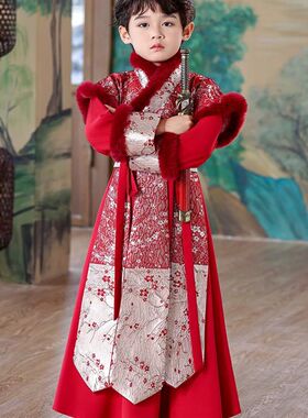 男童汉服冬季加厚2024新款中国风男孩唐装儿童古装国学演出服冬款