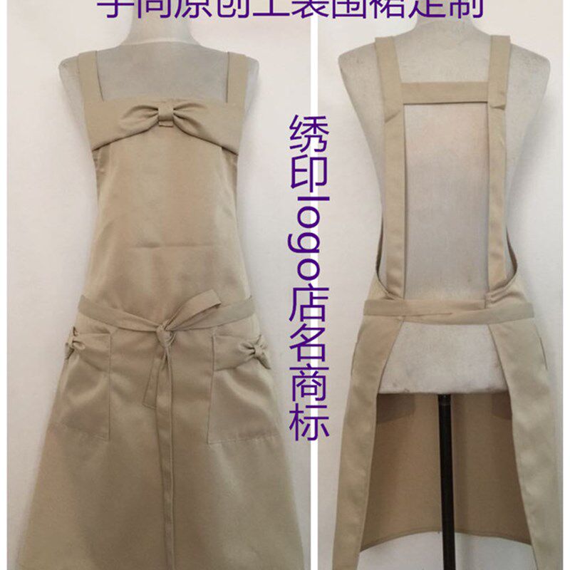 韩版黑色围裙咖啡美甲化妆饰品烘焙奶茶寿司广告围裙定制绣logo