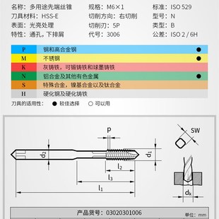 巴霍巴利?多用途先端机用丝锥m8不锈钢专用m3攻牙钻头m6螺尖丝攻