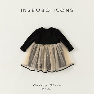 女童洋装秋冬加绒小女孩纱裙高定裙子儿童假两件长袖公主裙冬装