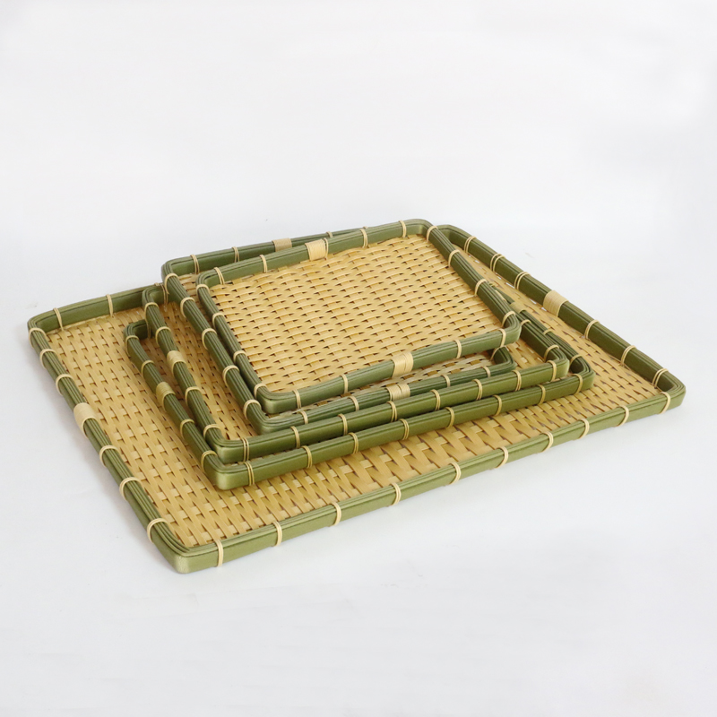 家用仿竹(PP塑料)编簸箕筛子竹筐子竹篮农家乐方形簸箕装饰绘画筐