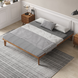 架子无床头床现代简约酒店小户型1米2单人床实木床白蜡木家用