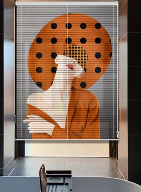 A947铝百叶窗帘遮光调光免打孔B安装卷拉式服装店客厅卫生间印花