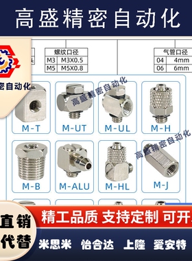 SMC型气缸微型快拧接头M-5HLH-6直通M-5H-4直角M-3HL/ALU-4 T/J/B