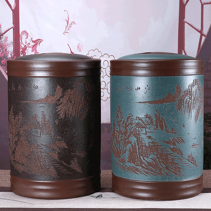 宜兴紫砂茶叶罐 大号陶瓷普洱茶饼储存罐密封罐茶叶缸家用 存茶罐