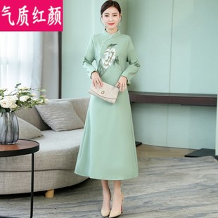 汉服女秋冬装中国风加绒加厚禅意茶服禅服中式唐T装改良旗袍洋装