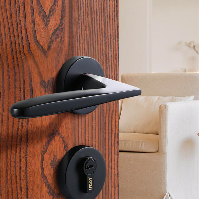 卧室房门锁静音室内门q锁三件套实木简约门锁黑色分体美式门锁