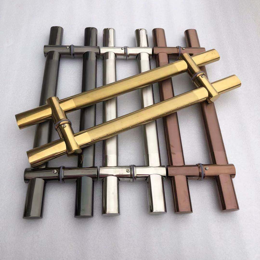 无框玻璃门拉手不锈钢玫瑰金可调孔距推j拉门把手钛金木门扁管扶