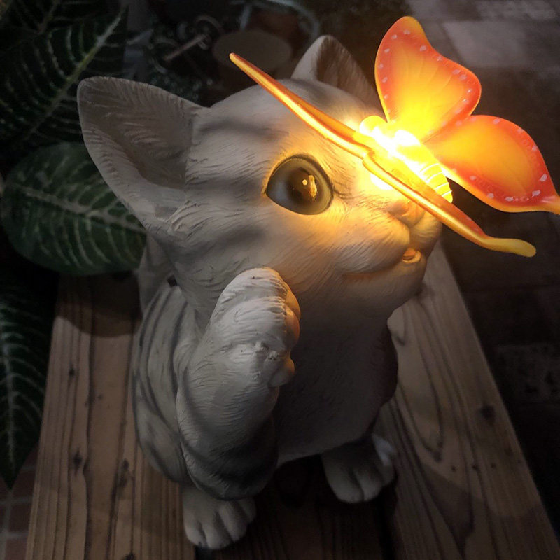 户外太阳能发光庭院动物造型灯防水花园装饰布p置创意蝴蝶小猫摆