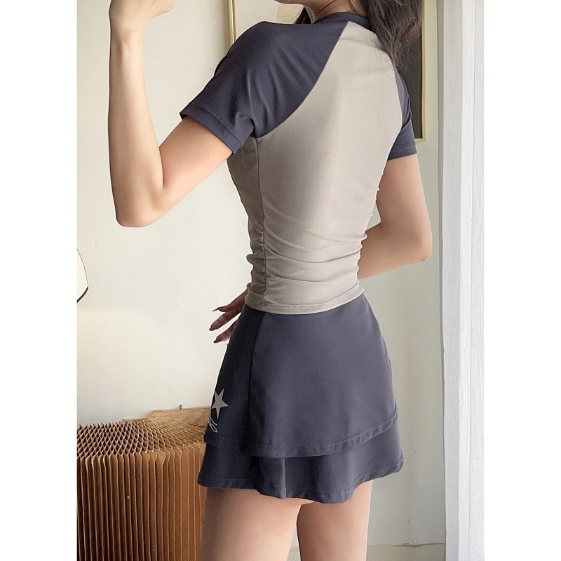 保守运动风分体三件套泳衣女学生游泳课速干温泉泳装遮肉显瘦小胸