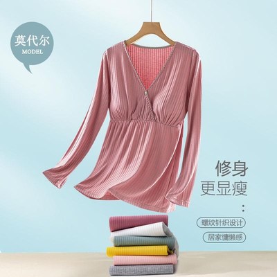 哺乳家居服睡衣春夏上衣大码薄款怀孕期外穿孕妇装产后喂奶衣内搭