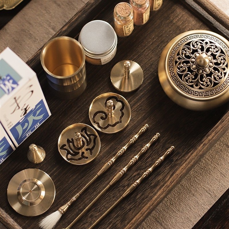 纯铜香道套装用品香灰压香熏炉家用香粉打纂香P篆模制香印工具入