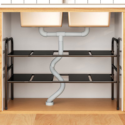 厨房下水槽置物架可伸缩橱柜分层B多功能下水道柜子收纳架落地多
