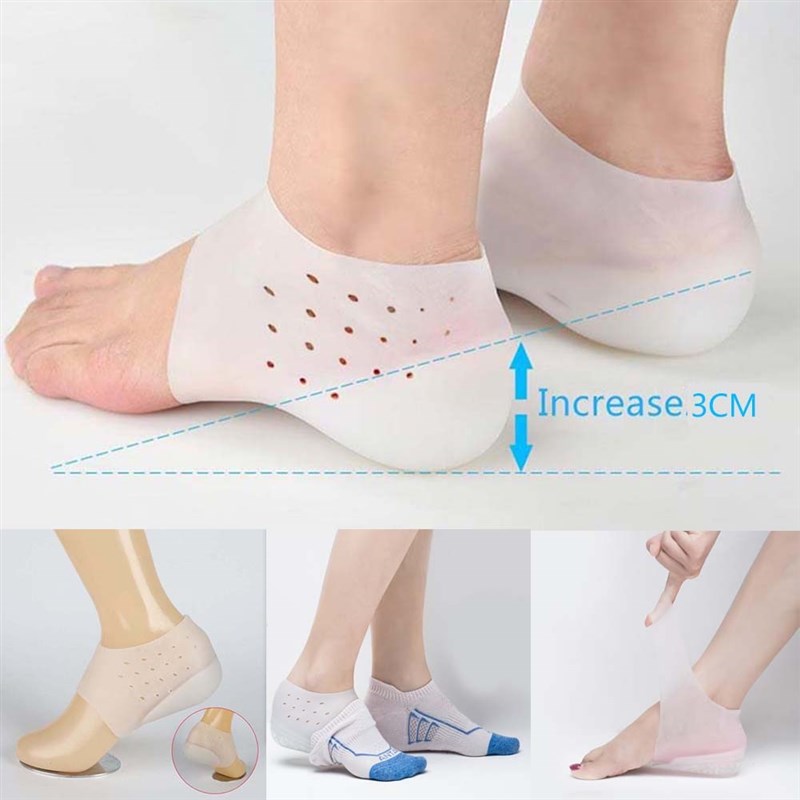 极速Unisex Invisible Height Increase Socks Heel Pads Silicon