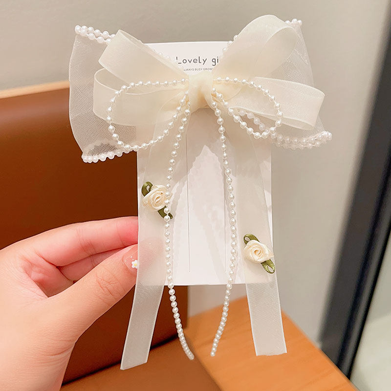 热销网纱蝴蝶结发夹儿童飘带花朵发夹甜美公主後脑勺发夹头饰女童