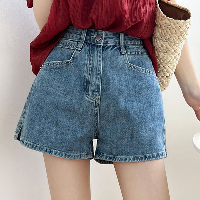 夏季牛仔短裤g女微胖大码梨型身材柔软薄款高腰宽松显瘦5分a字裤