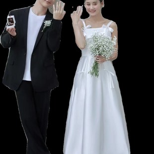 旅拍轻婚纱2023新款 轻便出门白简约森系超仙吊带礼 新娘气质韩B版