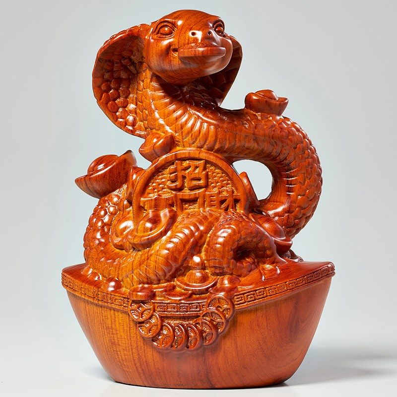 花梨木雕蛇摆件红木家居饰品生肖蛇中式客厅酒柜装饰Y乔迁开业礼
