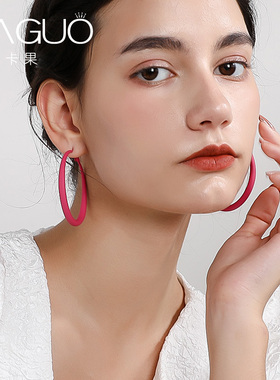 宝蓝色夸张大耳圈耳m环女2021年潮耳扣玫红色圆圈耳坠日韩夏季耳