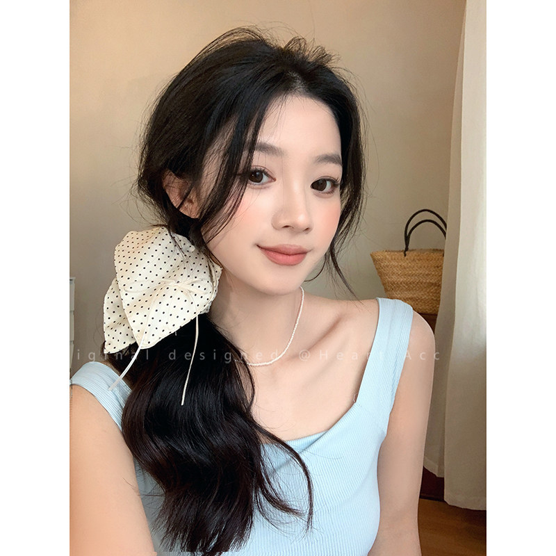 波点蕾丝蝴蝶结大肠发圈女韩系芭蕾风飘带方巾头绳扎马尾发绳头饰