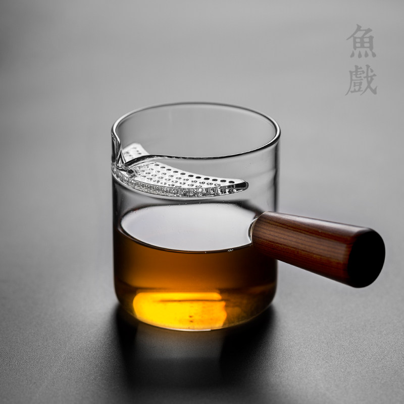 日式加厚玻璃公道杯功夫茶具侧把茶海月牙过滤分茶器倒茶公杯