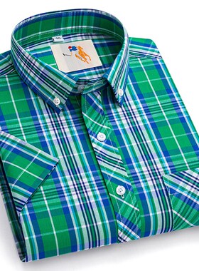 夏季纯棉格子薄款短袖衬衫男中青年休闲时尚宽松大码胖子半袖衬衣