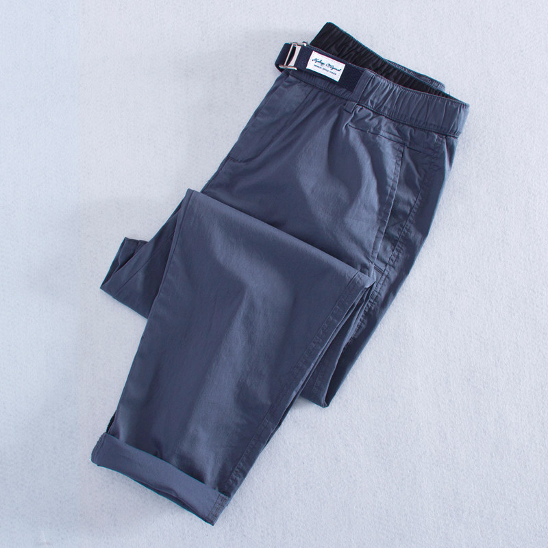 MAROLIO~出口!夏天薄款九分裤松紧腰扣带锥形休闲裤男裤子