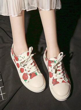 草莓板鞋女童11岁小白鞋女2020春款新款百搭韩版小学生12帆布鞋女
