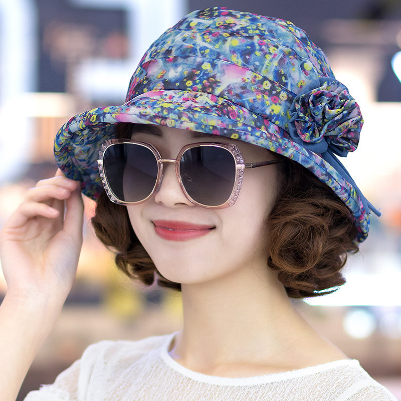 帽子女夏天韩版百搭田园碎花盆帽女凉帽纱帽折叠卷边遮阳帽太阳帽
